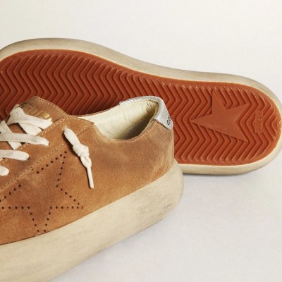 Golden Goose Space-Star Sneaker In Tobacco-Colored Suede With Perforated Star Golden Goose Space-Star Sneaker In Tobacco-Colored Suede With Perforated Star