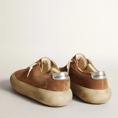 Golden Goose Space-Star Sneaker In Tobacco-Colored Suede With Perforated Star Golden Goose Space-Star Sneaker In Tobacco-Colored Suede With Perforated Star