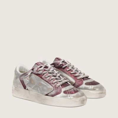 Golden Goose Stardan Lab Sneaker In Burgundy And Silver Leather And Glitter Golden Goose Stardan Lab Sneaker In Burgundy And Silver Leather And Glitter