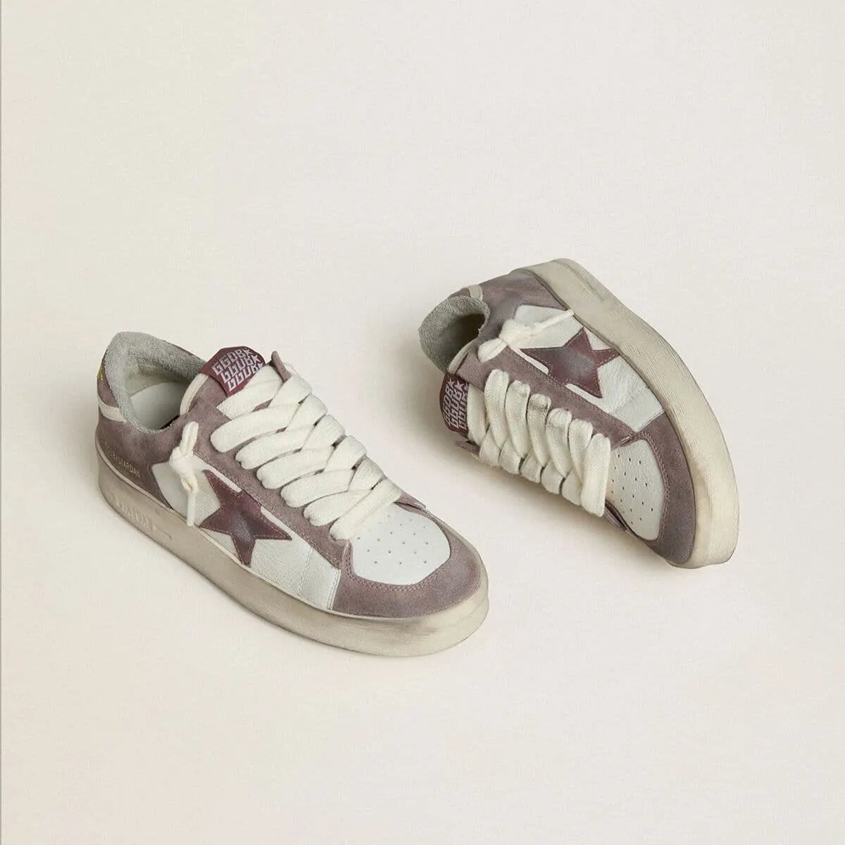 Golden Goose Stardan Ltd Sneaker In Nappa Leather And Suede With Mauve Suede Star And Lavender Suede Heel Tab Golden Goose Stardan Ltd Sneaker In Nappa Leather And Suede With Mauve Suede Star And Lavender Suede Heel Tab