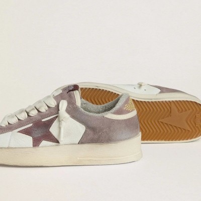 Golden Goose Stardan Ltd Sneaker In Nappa Leather And Suede With Mauve Suede Star And Lavender Suede Heel Tab Golden Goose Stardan Ltd Sneaker In Nappa Leather And Suede With Mauve Suede Star And Lavender Suede Heel Tab