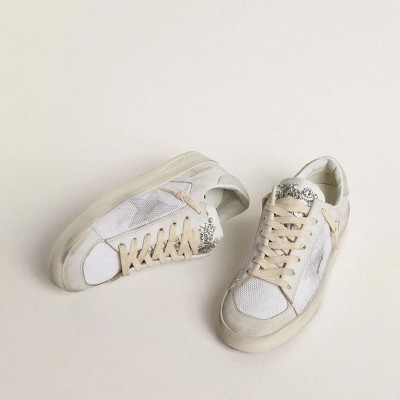Golden Goose Stardan Ltd Sneaker In White Leather With Star And Heel Tab Sneaker In Ice-Gray Suede