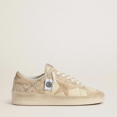 Golden Goose Stardan Sneaker In Cream-Colored Suede And Leather With Swarovski And A Suede Star Golden Goose Stardan Sneaker In Cream-Colored Suede And Leather With Swarovski And A Suede Star