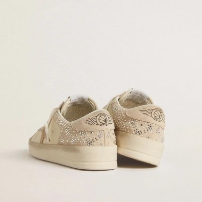 Golden Goose Stardan Sneaker In Cream-Colored Suede And Leather With Swarovski And A Suede Star Golden Goose Stardan Sneaker In Cream-Colored Suede And Leather With Swarovski And A Suede Star