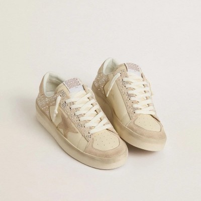 Golden Goose Stardan Sneaker In Cream-Colored Suede And Leather With Swarovski And A Suede Star Golden Goose Stardan Sneaker In Cream-Colored Suede And Leather With Swarovski And A Suede Star