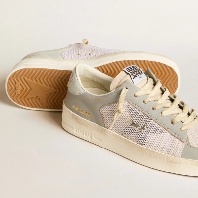 Golden Goose Stardan Sneaker In Gray Nappa Leather And White Mesh With Gray Leather Star Golden Goose Stardan Sneaker In Gray Nappa Leather And White Mesh With Gray Leather Star