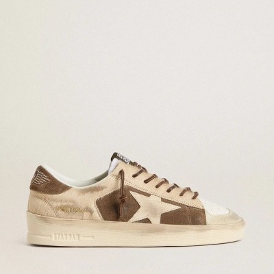 Golden Goose Stardan Sneaker In Military-Green Suede And Beige Pony Skin With Beige Suede Star Golden Goose Stardan Sneaker In Military-Green Suede And Beige Pony Skin With Beige Suede Star
