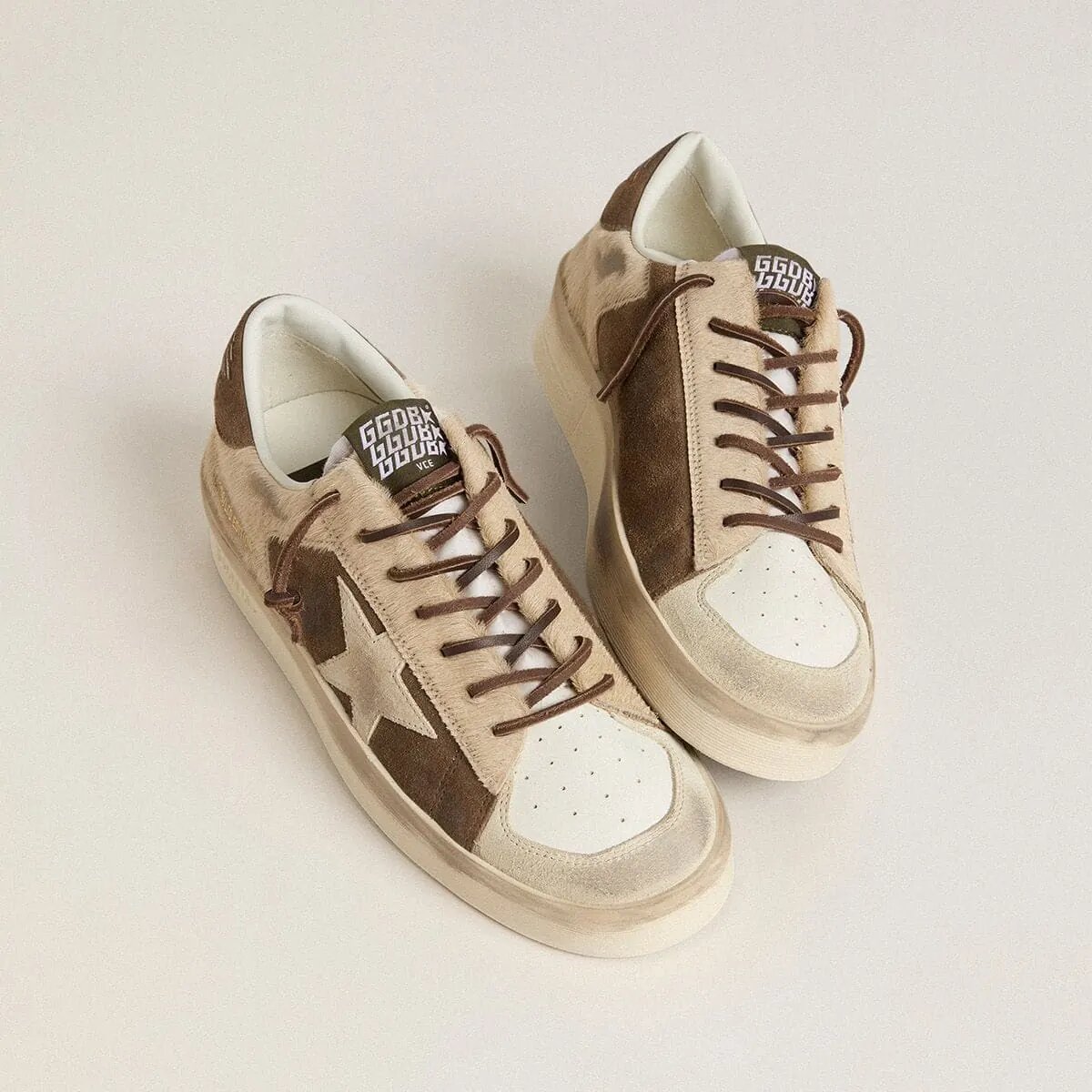 Golden Goose Stardan Sneaker In Military-Green Suede And Beige Pony Skin With Beige Suede Star Golden Goose Stardan Sneaker In Military-Green Suede And Beige Pony Skin With Beige Suede Star