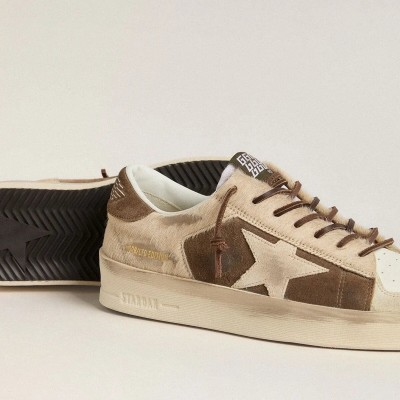 Golden Goose Stardan Sneaker In Military-Green Suede And Beige Pony Skin With Beige Suede Star Golden Goose Stardan Sneaker In Military-Green Suede And Beige Pony Skin With Beige Suede Star