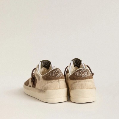 Golden Goose Stardan Sneaker In Military-Green Suede And Beige Pony Skin With Beige Suede Star Golden Goose Stardan Sneaker In Military-Green Suede And Beige Pony Skin With Beige Suede Star