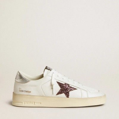 Golden Goose Stardan Sneaker In Nappa With Glitter Star And Metallic Leather Heel Tab Golden Goose Stardan Sneaker In Nappa With Glitter Star And Metallic Leather Heel Tab