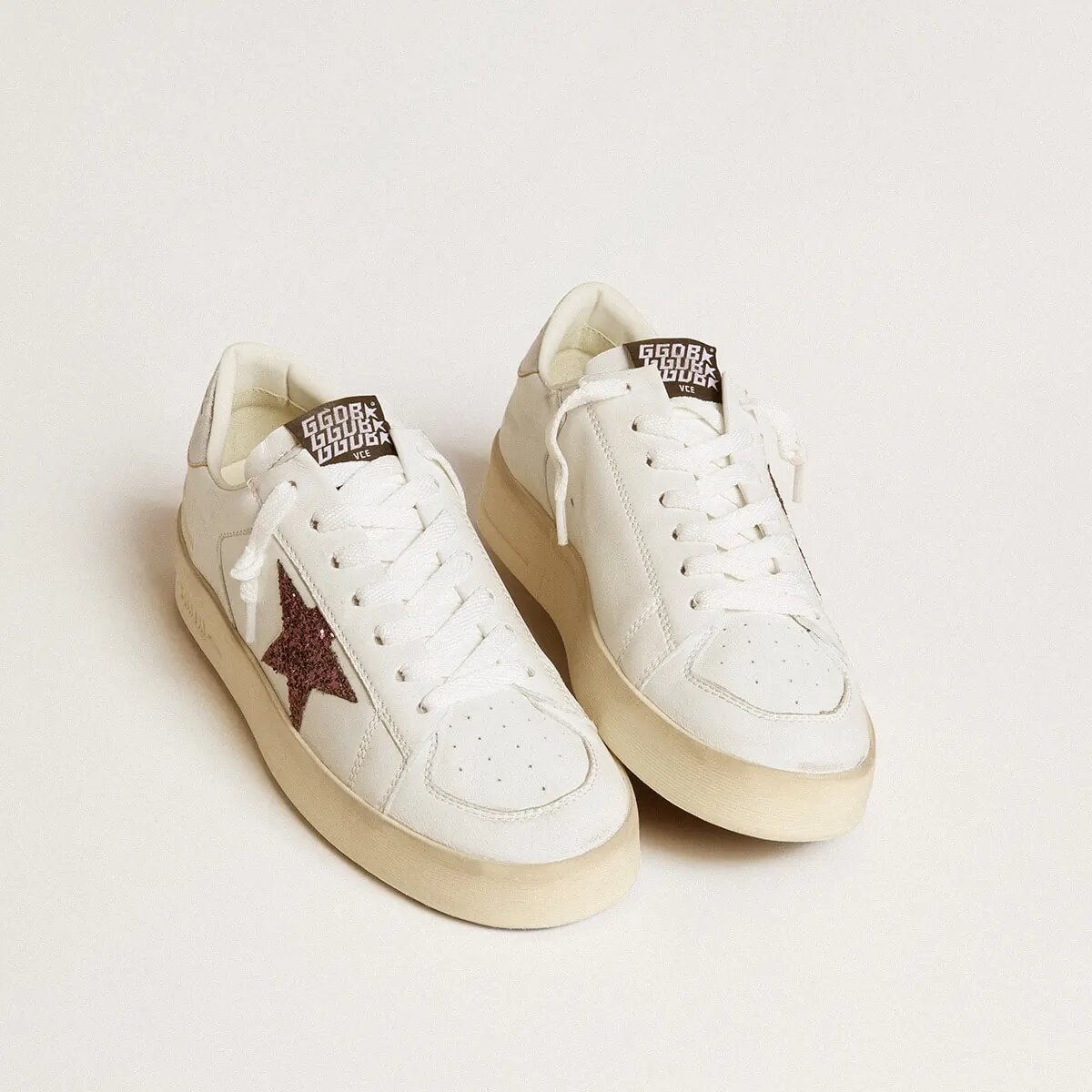 Golden Goose Stardan Sneaker In Nappa With Glitter Star And Metallic Leather Heel Tab Golden Goose Stardan Sneaker In Nappa With Glitter Star And Metallic Leather Heel Tab