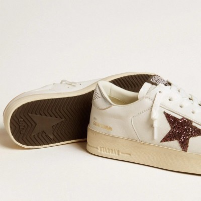 Golden Goose Stardan Sneaker In Nappa With Glitter Star And Metallic Leather Heel Tab Golden Goose Stardan Sneaker In Nappa With Glitter Star And Metallic Leather Heel Tab