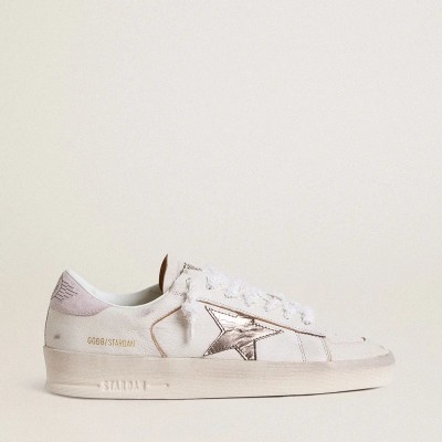 Golden Goose Stardan Sneaker In Nappa Leather With Metallic Silver Leather Star And Pink Suede Heel Tab Golden Goose Stardan Sneaker In Nappa Leather With Metallic Silver Leather Star And Pink Suede Heel Tab