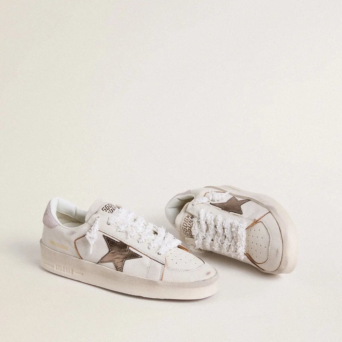 Golden Goose Stardan Sneaker In Nappa Leather With Metallic Silver Leather Star And Pink Suede Heel Tab Golden Goose Stardan Sneaker In Nappa Leather With Metallic Silver Leather Star And Pink Suede Heel Tab
