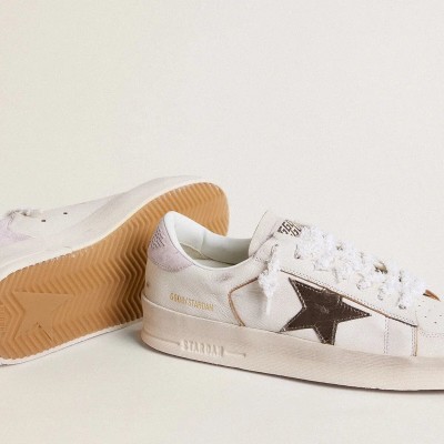Golden Goose Stardan Sneaker In Nappa Leather With Metallic Silver Leather Star And Pink Suede Heel Tab Golden Goose Stardan Sneaker In Nappa Leather With Metallic Silver Leather Star And Pink Suede Heel Tab