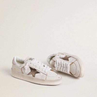 Golden Goose Stardan Sneaker In Nappa Leather With Metallic Silver Leather Star And Pink Suede Heel Tab Golden Goose Stardan Sneaker In Nappa Leather With Metallic Silver Leather Star And Pink Suede Heel Tab