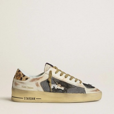 Golden Goose Stardan Sneaker In Nappa And Mesh With Leopard-Print Pony Skin Heel Tab Golden Goose Stardan Sneaker In Nappa And Mesh With Leopard-Print Pony Skin Heel Tab