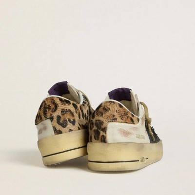 Golden Goose Stardan Sneaker In Nappa And Mesh With Leopard-Print Pony Skin Heel Tab Golden Goose Stardan Sneaker In Nappa And Mesh With Leopard-Print Pony Skin Heel Tab
