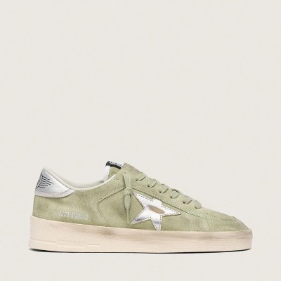 Golden Goose Stardan Sneaker In Sage-Green Suede With Metallic Silver Star Golden Goose Stardan Sneaker In Sage-Green Suede With Metallic Silver Star
