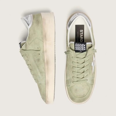 Golden Goose Stardan Sneaker In Sage-Green Suede With Metallic Silver Star Golden Goose Stardan Sneaker In Sage-Green Suede With Metallic Silver Star