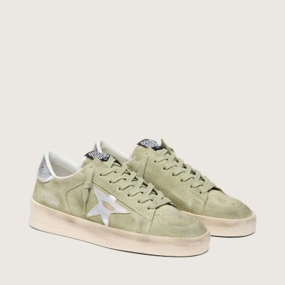 Golden Goose Stardan Sneaker In Sage-Green Suede With Metallic Silver Star Golden Goose Stardan Sneaker In Sage-Green Suede With Metallic Silver Star