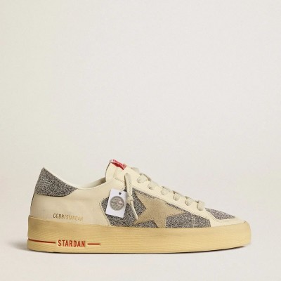Golden Goose Stardan Sneaker In Suede With Sand Star And Silver Swarovski Crystal Inserts Golden Goose Stardan Sneaker In Suede With Sand Star And Silver Swarovski Crystal Inserts