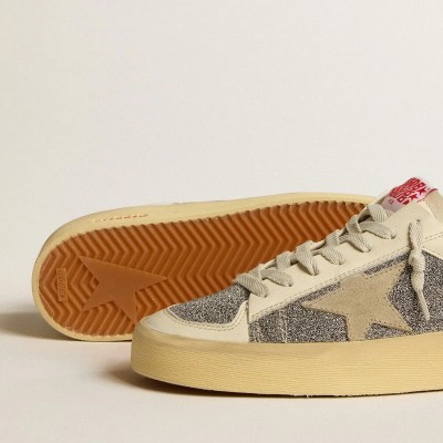 Golden Goose Stardan Sneaker In Suede With Sand Star And Silver Swarovski Crystal Inserts Golden Goose Stardan Sneaker In Suede With Sand Star And Silver Swarovski Crystal Inserts