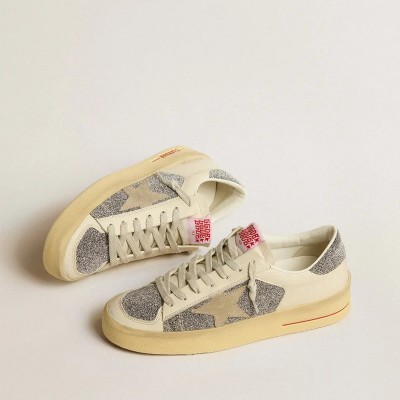 Golden Goose Stardan Sneaker In Suede With Sand Star And Silver Swarovski Crystal Inserts Golden Goose Stardan Sneaker In Suede With Sand Star And Silver Swarovski Crystal Inserts