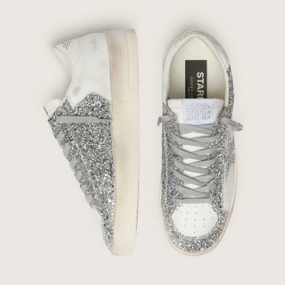 Golden Goose Stardan Sneaker In White Leather And Glitter