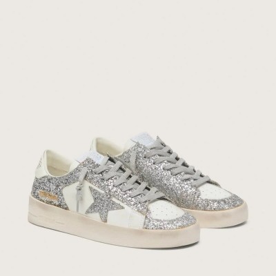 Golden Goose Stardan Sneaker In White Leather And Glitter Golden Goose Stardan Sneaker In White Leather And Glitter