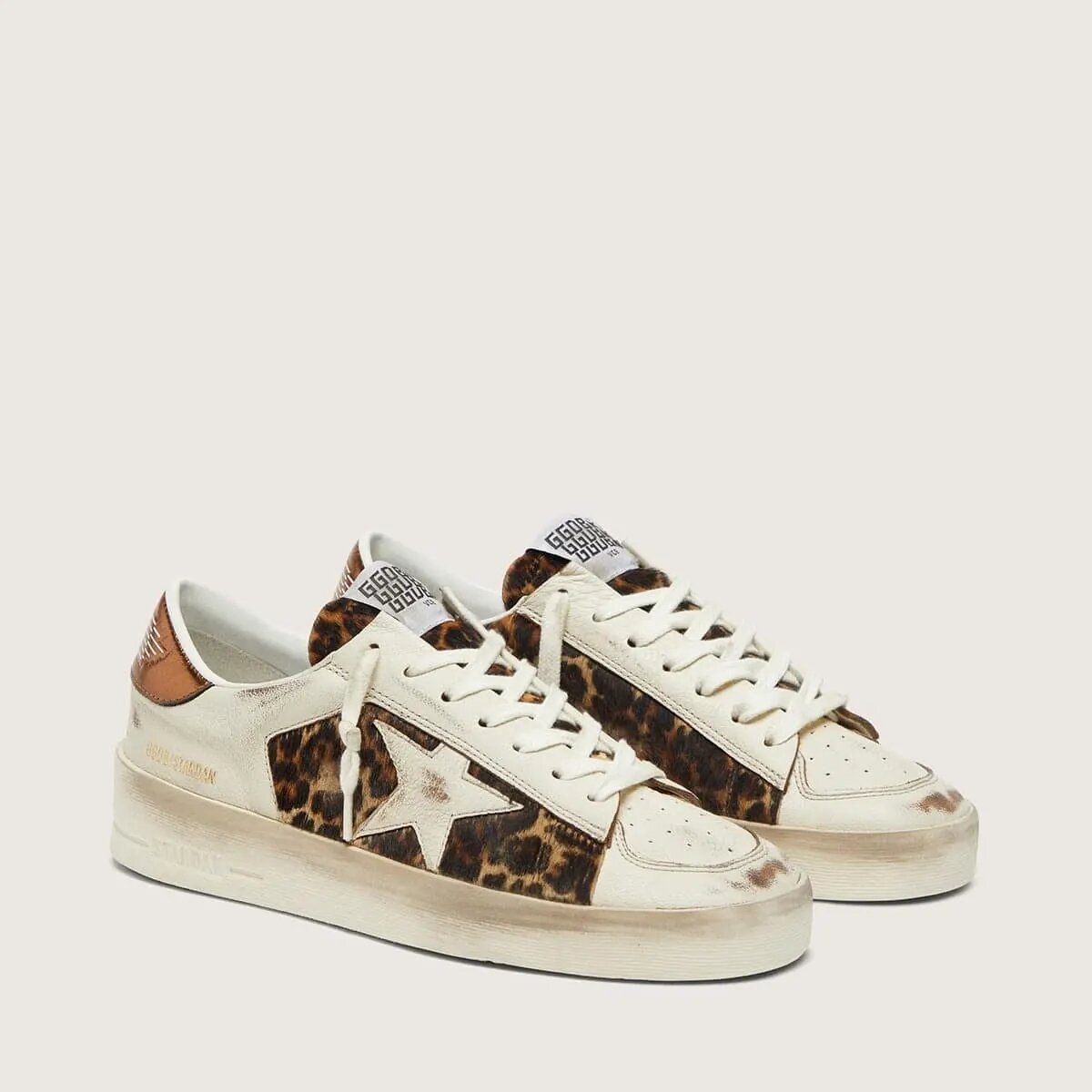 Golden Goose Stardan Sneaker In White Leather And Leopard Pony Skin With White Leather Star Golden Goose Stardan Sneaker In White Leather And Leopard Pony Skin With White Leather Star