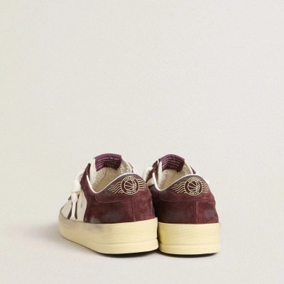Golden Goose Stardan Sneaker In White Nappa With Burgundy Suede Star And Heel Tab Golden Goose Stardan Sneaker In White Nappa With Burgundy Suede Star And Heel Tab