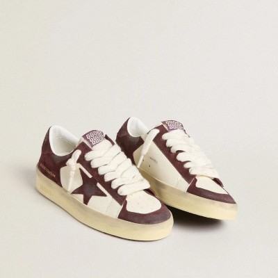 Golden Goose Stardan Sneaker In White Nappa With Burgundy Suede Star And Heel Tab Golden Goose Stardan Sneaker In White Nappa With Burgundy Suede Star And Heel Tab