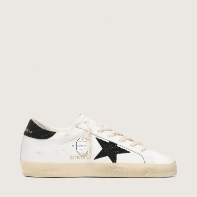 Golden Goose Super-Star Sneaker With A Black Swarovski Crystal Star And Heel Tab Golden Goose Super-Star Sneaker With A Black Swarovski Crystal Star And Heel Tab