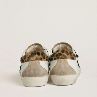 Golden Goose Super-Star Sneaker With Black Glitter Star And Leopard-Print Pony Skin Heel Tab Golden Goose Super-Star Sneaker With Black Glitter Star And Leopard-Print Pony Skin Heel Tab
