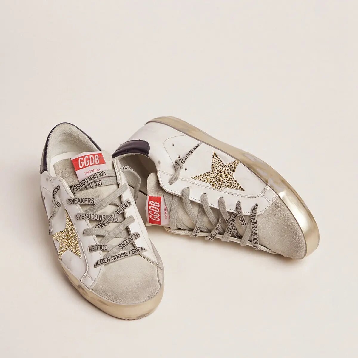 Golden Goose Super-Star Sneaker With Blue Heel Tab And Swarovski Crystal Star Golden Goose Super-Star Sneaker With Blue Heel Tab And Swarovski Crystal Star