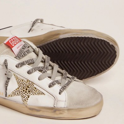 Golden Goose Super-Star Sneaker With Blue Heel Tab And Swarovski Crystal Star Golden Goose Super-Star Sneaker With Blue Heel Tab And Swarovski Crystal Star