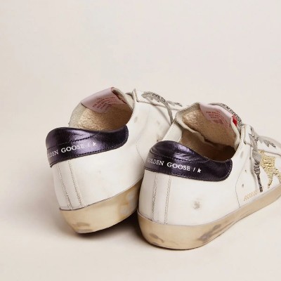 Golden Goose Super-Star Sneaker With Blue Heel Tab And Swarovski Crystal Star Golden Goose Super-Star Sneaker With Blue Heel Tab And Swarovski Crystal Star