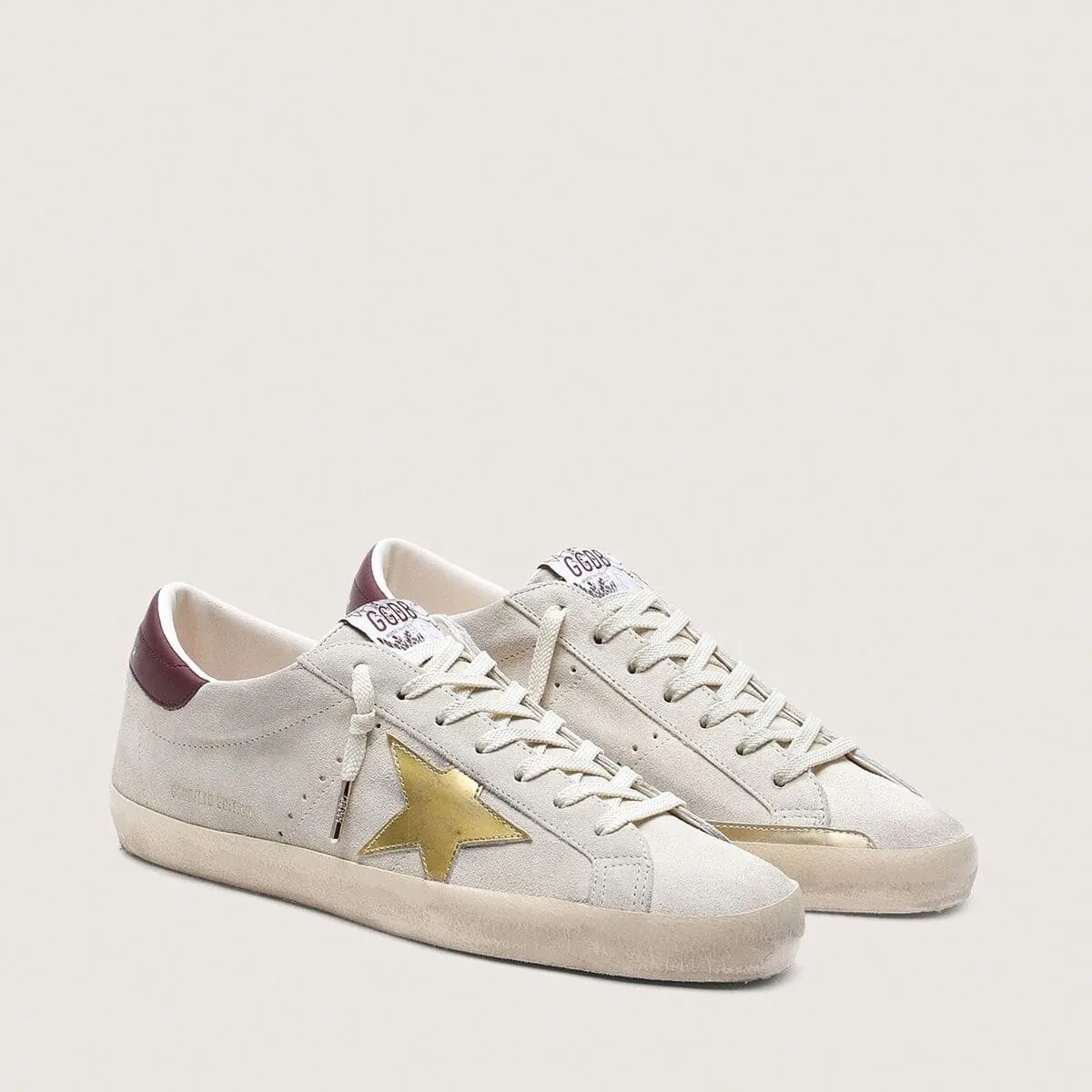 Golden Goose Super-Star Cny Sneaker In Ivory Suede With Metallic Leather Star And Leather Heel Tab Golden Goose Super-Star Cny Sneaker In Ivory Suede With Metallic Leather Star And Leather Heel Tab
