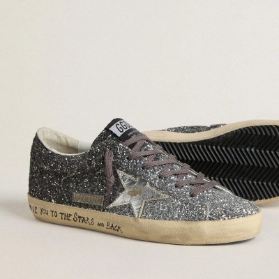 Golden Goose Super Star Sneaker With Glitter Upper And Silver Metallic Leather Star Golden Goose Super Star Sneaker With Glitter Upper And Silver Metallic Leather Star