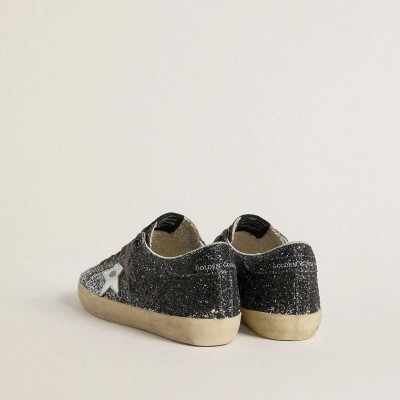 Golden Goose Super Star Sneaker With Glitter Upper And Silver Metallic Leather Star Golden Goose Super Star Sneaker With Glitter Upper And Silver Metallic Leather Star