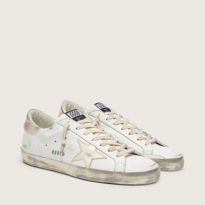 Golden Goose Super-Star Sneaker With Gold Sparkle Foxing And Metal Stud Lettering Golden Goose Super-Star Sneaker With Gold Sparkle Foxing And Metal Stud Lettering