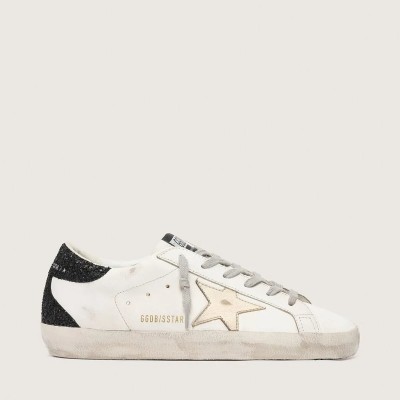 Golden Goose Super-Star Sneaker With Gold Star And Black Glitter Heel Tab