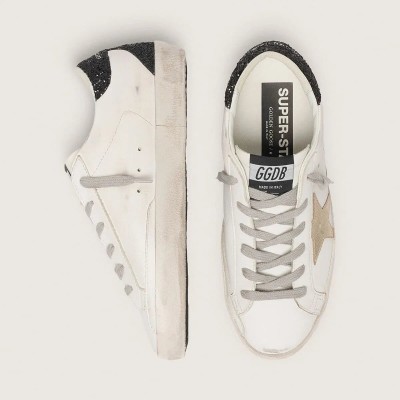 Golden Goose Super-Star Sneaker With Gold Star And Black Glitter Heel Tab