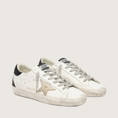 Golden Goose Super-Star Sneaker With Gold Star And Black Glitter Heel Tab Golden Goose Super-Star Sneaker With Gold Star And Black Glitter Heel Tab