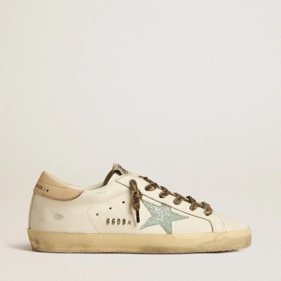 Golden Goose Super-Star Sneaker With Gray Glitter Star And Nude Leather Heel Tab Golden Goose Super-Star Sneaker With Gray Glitter Star And Nude Leather Heel Tab