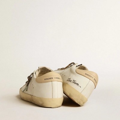 Golden Goose Super-Star Sneaker With Gray Glitter Star And Nude Leather Heel Tab Golden Goose Super-Star Sneaker With Gray Glitter Star And Nude Leather Heel Tab
