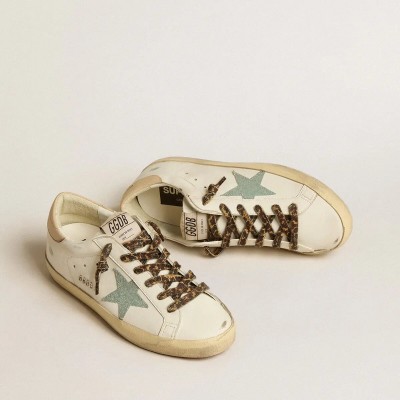Golden Goose Super-Star Sneaker With Gray Glitter Star And Nude Leather Heel Tab Golden Goose Super-Star Sneaker With Gray Glitter Star And Nude Leather Heel Tab