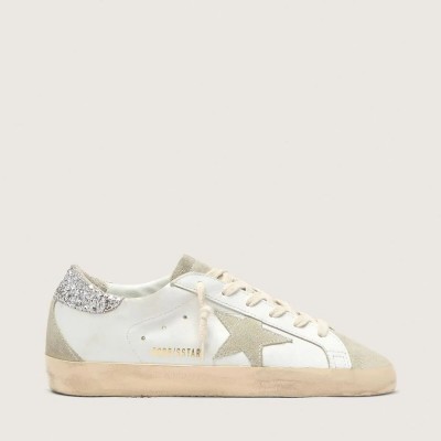 Golden Goose Super-Star Sneaker With Gray Star And Silver Glitter Heel Tab Golden Goose Super-Star Sneaker With Gray Star And Silver Glitter Heel Tab